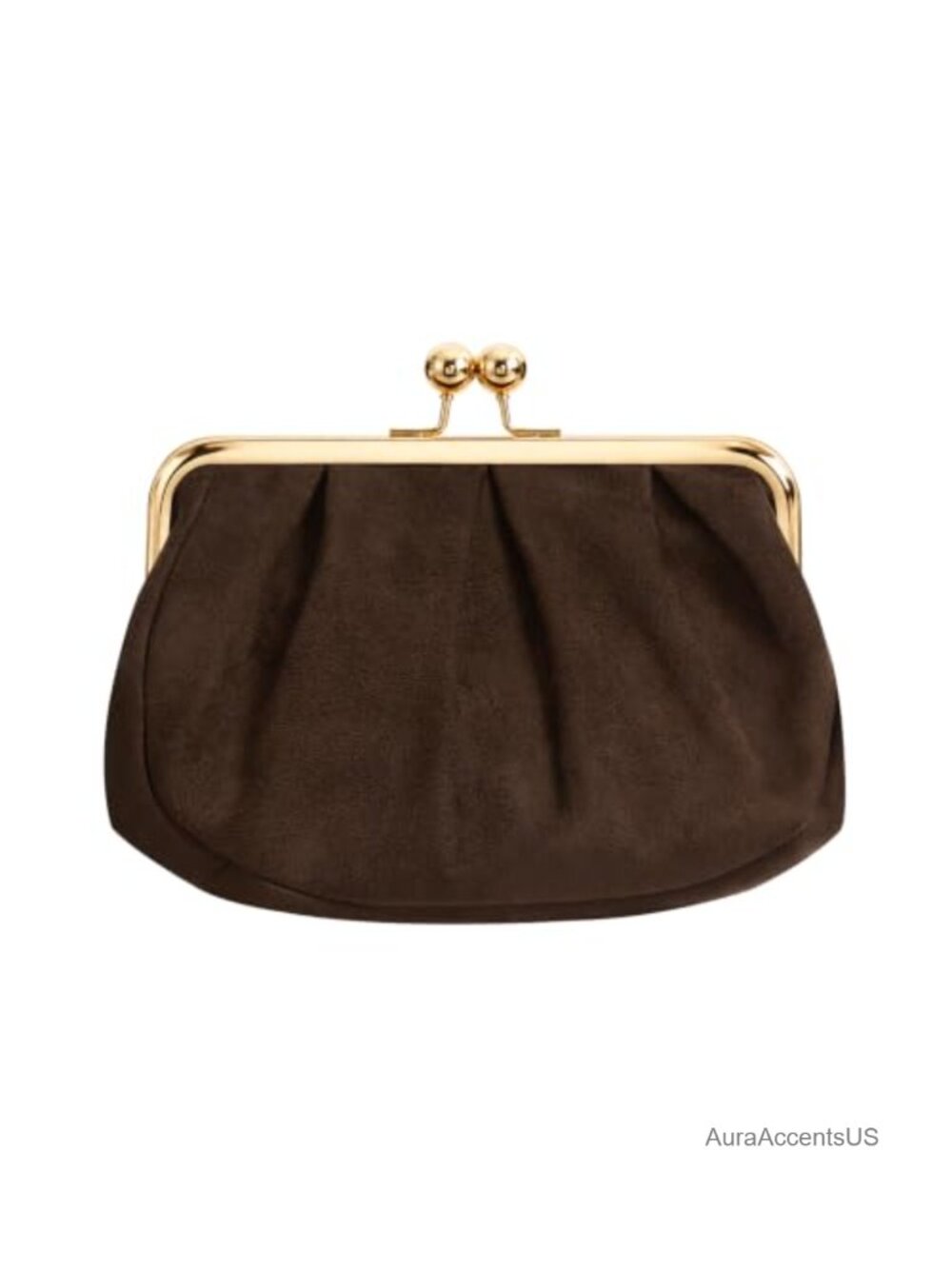 Faux Suede Evening Bag Kiss Lock Clutch with Chain Strap
